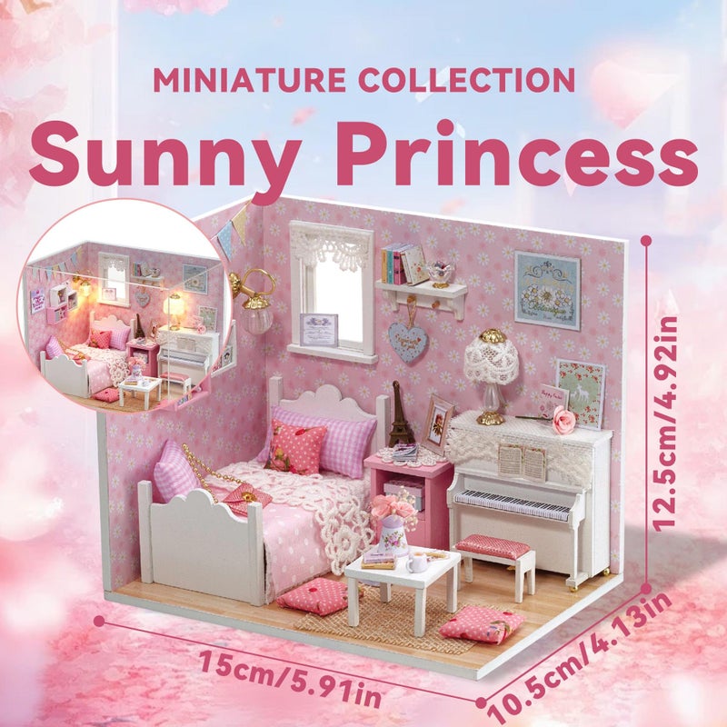 Flever DIY Miniature House Kit Tiny Home Kit with LED Light Mini House Build Craft Kits for Adults and Teens Home Decor Creative Gift for FamilyFriends Sunny Princess - Image 3