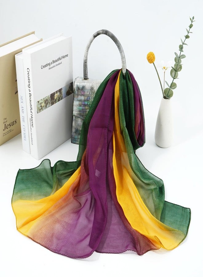 E-Clover Herebuy - Unique Women's Floral Scarves: Chiffon Flowers & Birds Printed Scarf, Purple Yellow Green, Standard - Image 4