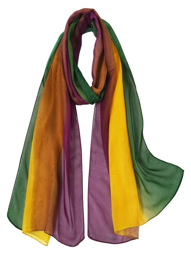 E-Clover Herebuy - Unique Women's Floral Scarves: Chiffon Flowers & Birds Printed Scarf, Purple Yellow Green, Standard - Image 1