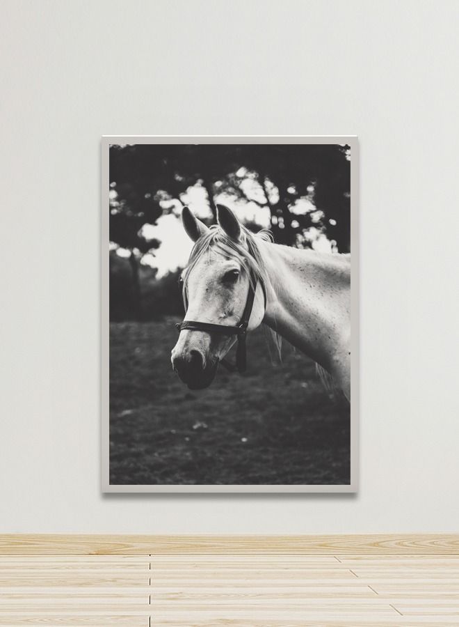 Marktna Canvas Wall Art For Wall Decoration, Horse Design, With A Hollow Silver Frame, Size (120x80),One Piece - Image 1