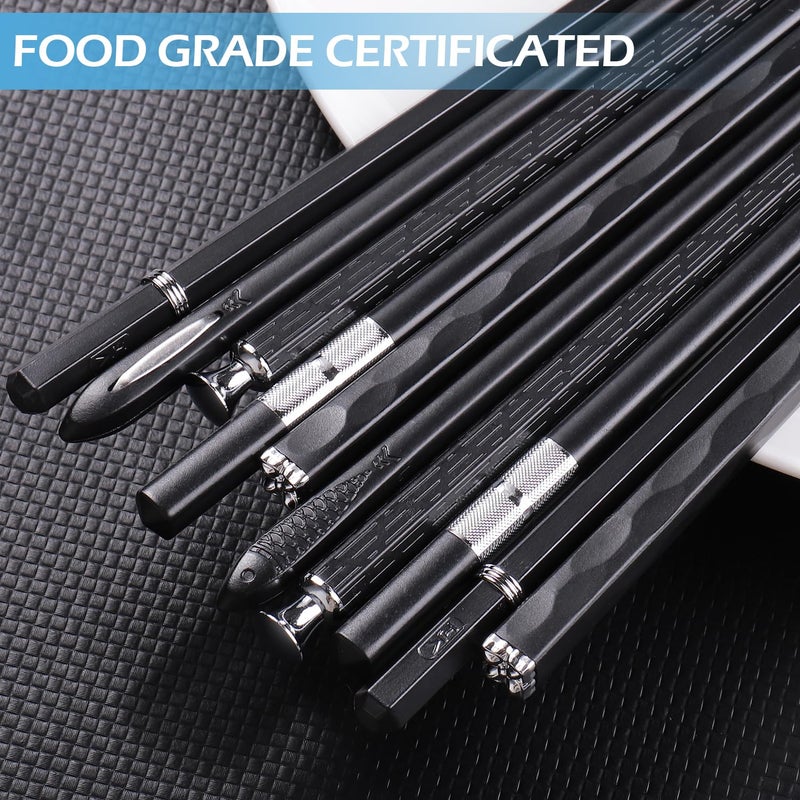 GLAMFIELDS 5 Pairs Premium Chopsticks Reusable Dishwasher Safe 9.5 Inch Fiberglass Chop Sticks Gift Set Non Slip Black + Silver - Image 5