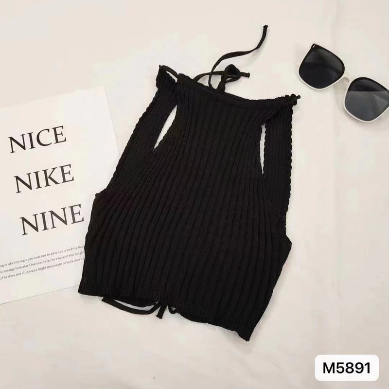 2024 Women'S Solid Color Hanging Neck Lace Back Hollow High Waist Sling Women'S Top Vest Spice Girl - Image 3