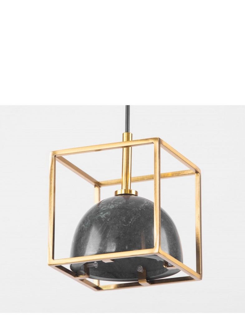 Pendant light with a modern design in the shape of a square with a green marble dome inside from Yocandel