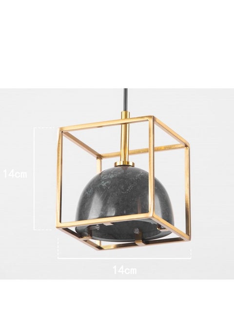 Pendant light with a modern design in the shape of a square with a green marble dome inside from Yocandel