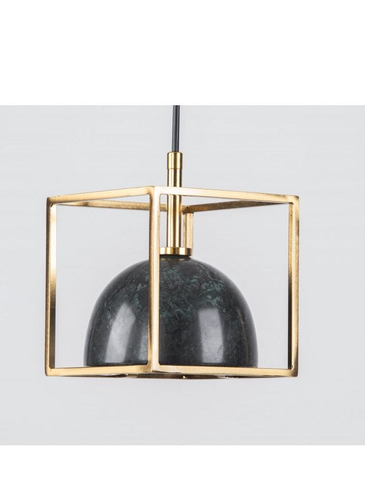 Pendant light with a modern design in the shape of a square with a green marble dome inside from Yocandel