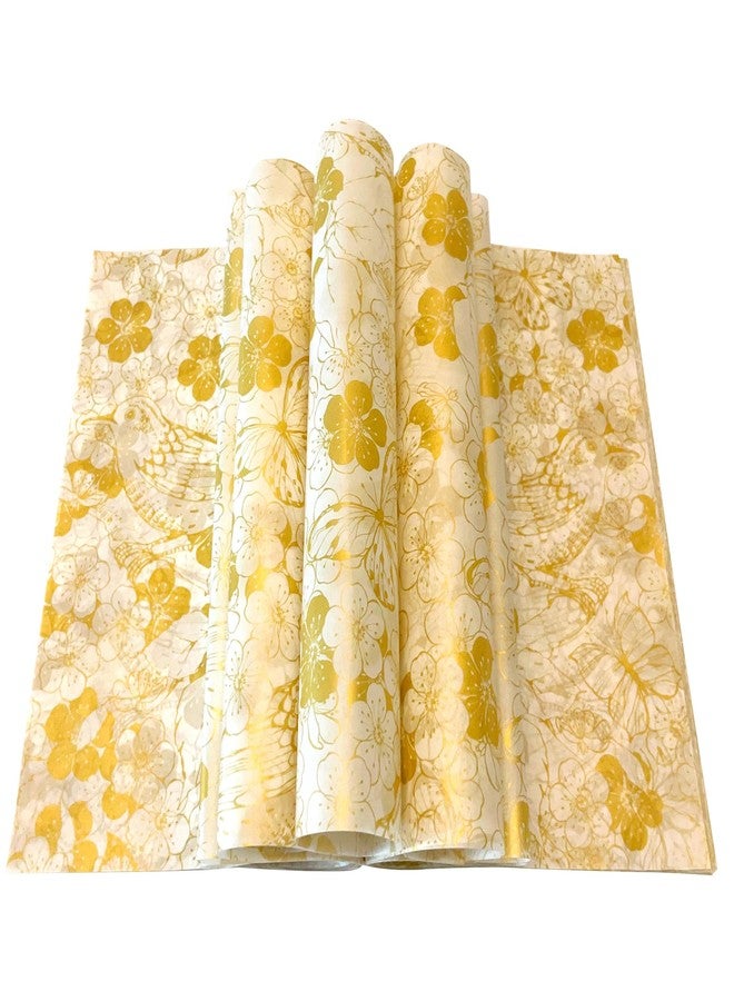 Suiwen 150pcs Gold and White Floral and Birds Patterned Wax Paper Sheets Sandwich Wrapping Paper, Greaseproof Wrap Parchment Air Fryer Disposable Paper Liner Food Basket Liners for Outdoor Picnic - Image 1