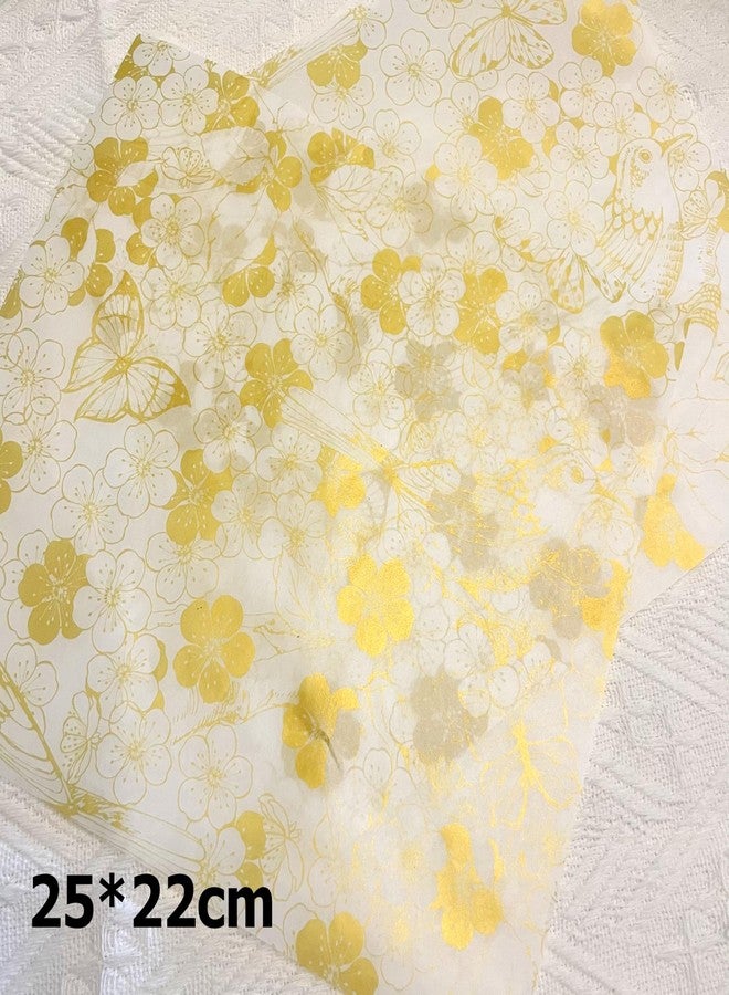 Suiwen 150pcs Gold and White Floral and Birds Patterned Wax Paper Sheets Sandwich Wrapping Paper, Greaseproof Wrap Parchment Air Fryer Disposable Paper Liner Food Basket Liners for Outdoor Picnic - Image 2