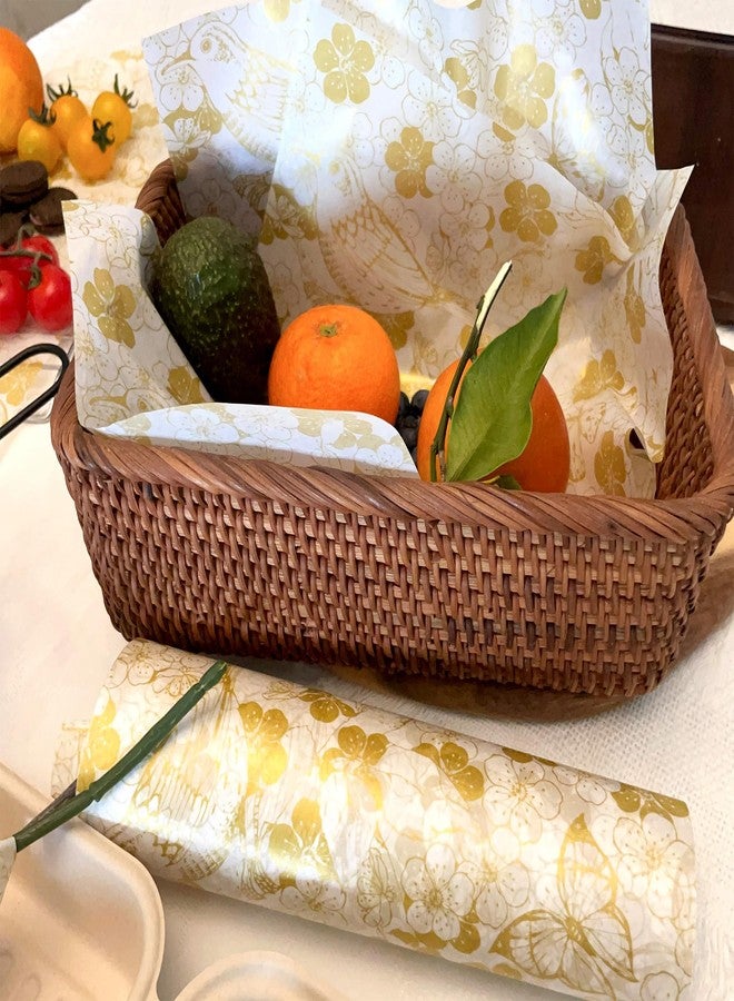 Suiwen 150pcs Gold and White Floral and Birds Patterned Wax Paper Sheets Sandwich Wrapping Paper, Greaseproof Wrap Parchment Air Fryer Disposable Paper Liner Food Basket Liners for Outdoor Picnic - Image 4
