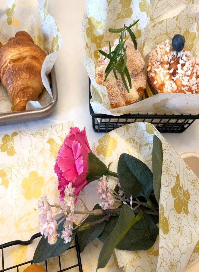Suiwen 150pcs Gold and White Floral and Birds Patterned Wax Paper Sheets Sandwich Wrapping Paper, Greaseproof Wrap Parchment Air Fryer Disposable Paper Liner Food Basket Liners for Outdoor Picnic - Image 3