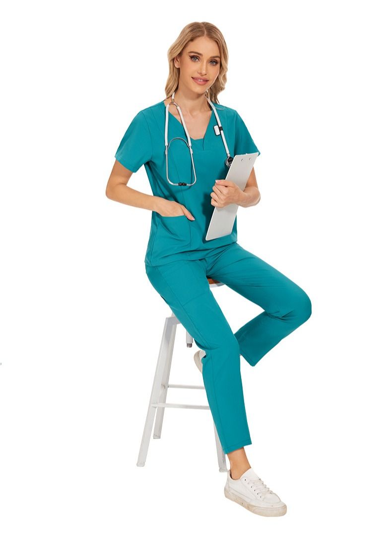 Gasin Medical Scrub Women's Medical Scrub Blue Medical Uniform  - Image 2