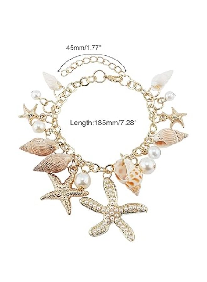 زيبويو سوار ZIBUYU® للنساء والفتيات من صدفات البحر الغريبة بوهو سلسلة قابلة للتعديل إكسسوارات سوار صدفي نجم البحر والمحار واللؤلؤ للنساء مجوهرات الصدف هدية عيد ميلاد للنساء - قطعة واحدة - Image 5