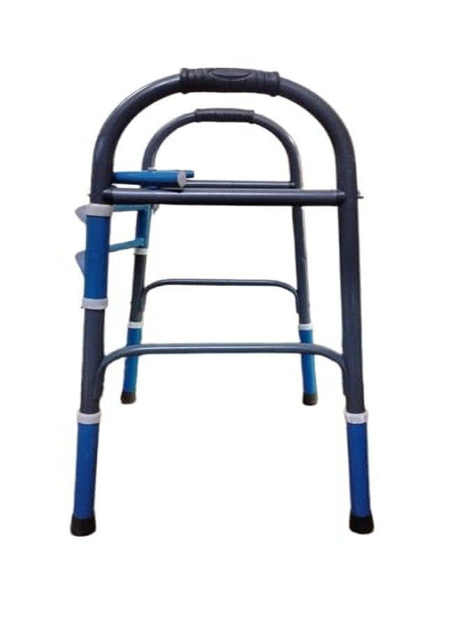 HAAD VAID Height Adjustable Foldable Patients And Adults Walking Stick Walker - Grey And Blue With Wheel