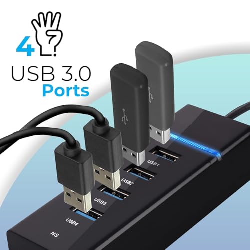 XIKKART 4 Port USB 3.0 Hub with Hi-Speed Data Transfer, LED Indication, 30cm Cable, Backward Compatible, Multi Device Connection, Plug Play Usage, Glossy Finish and Lightweight Design (Black) - Image 2