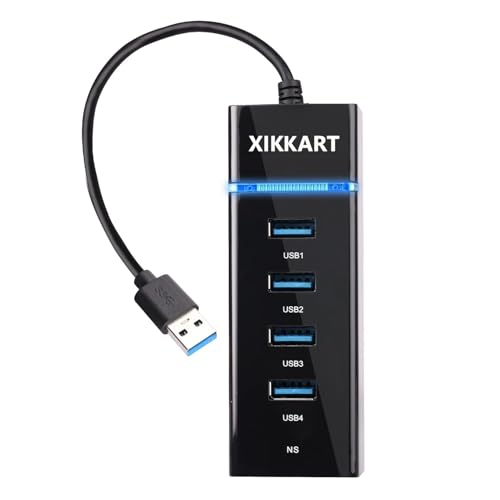 XIKKART 4 Port USB 3.0 Hub with Hi-Speed Data Transfer, LED Indication, 30cm Cable, Backward Compatible, Multi Device Connection, Plug Play Usage, Glossy Finish and Lightweight Design (Black) - Image 1