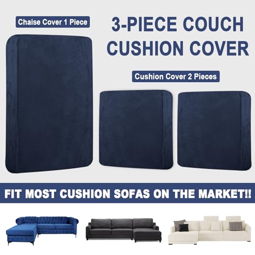 BT.WA Sectional Couch Covers for 3-Piece Seat Cushion Velvet Separate L Shape Couch Cover Stretch Sofa Slipcover with 2 Pieces Pillowcases Furniture Protector (Sofa 2 Seater + 1 Chaise, Navy) - Image 4