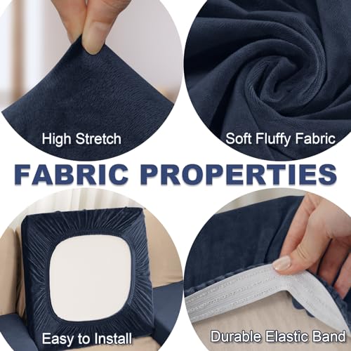 BT.WA Sectional Couch Covers for 3-Piece Seat Cushion Velvet Separate L Shape Couch Cover Stretch Sofa Slipcover with 2 Pieces Pillowcases Furniture Protector (Sofa 2 Seater + 1 Chaise, Navy) - Image 3