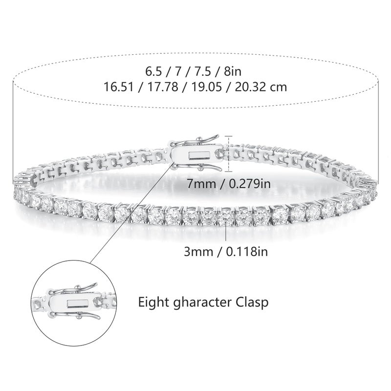 Gemsme White Gold Plated 3mm Cubic Zirconia Classic Tennis Bracelet for Women and Men 6.5 Inch - Image 2