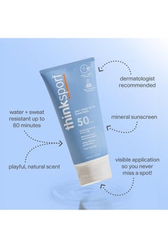 Thinksport Thinksport SPF 50+ Mineral Sunscreen – Safe, Natural Sunblock for Sports & Active Use - Water Resistant Sun Cream –UVA/UVB Sun Protection – Vegan, Reef Friendly Sun Lotion, 6oz  - Image 2
