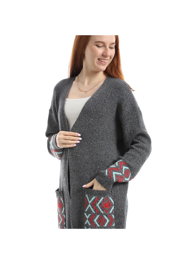 سيزار كارديجان حريمي صوف طويل مزود بنقش علي الجيب - Image 5