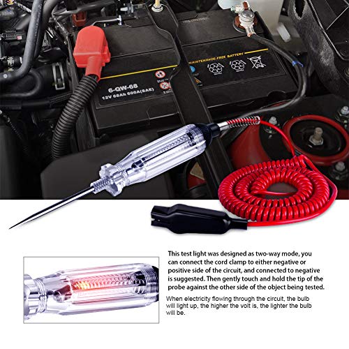 JASTIND 2PCS Heavy Duty Automotive Circuit Tester, Premium 6-24V Test Light with Extended Spring Test Leads & Sharp Piercing Probe, Circuit Voltage Tester with Replacement Indicator Light for Car/Vehicles - Image 5
