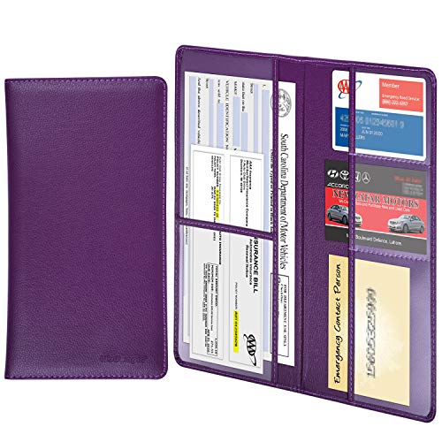 Wisdompro Car Registration and Insurance Holder - Premium PU Leather Vehicle Glove Box Organizer Wallet for Document, License, Card and Other Essentials (Purple) - Image 1