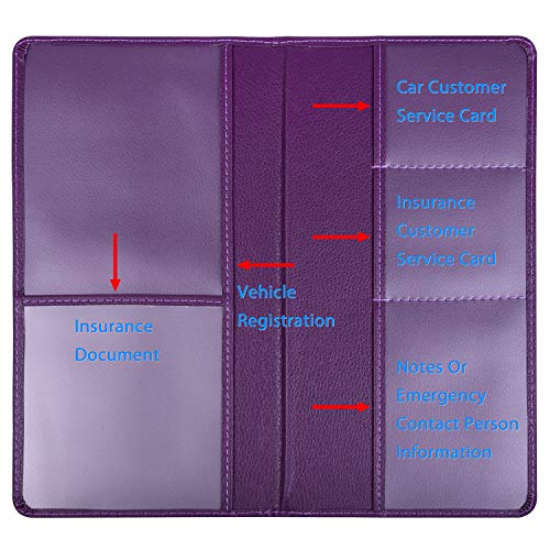 Wisdompro Car Registration and Insurance Holder - Premium PU Leather Vehicle Glove Box Organizer Wallet for Document, License, Card and Other Essentials (Purple) - Image 2