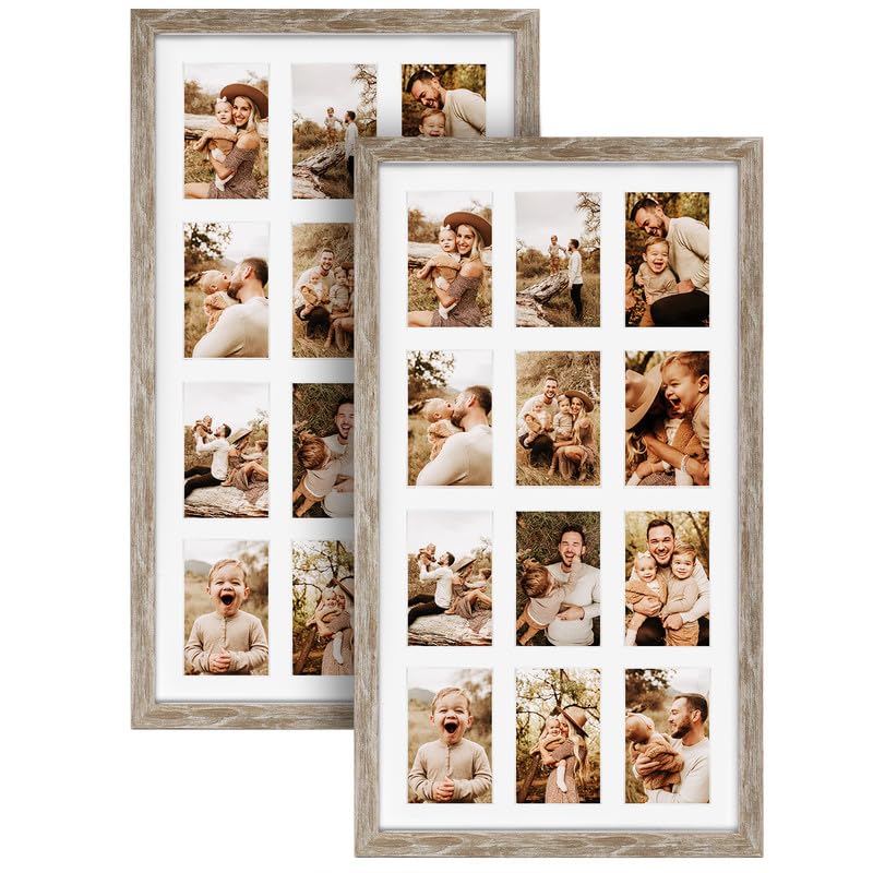 SPEPLA 12 Opening 4x6 Distressed White Collage Picture Frames Set of 2 Multiple Frames for Displaying 6x4 Photos with Mat