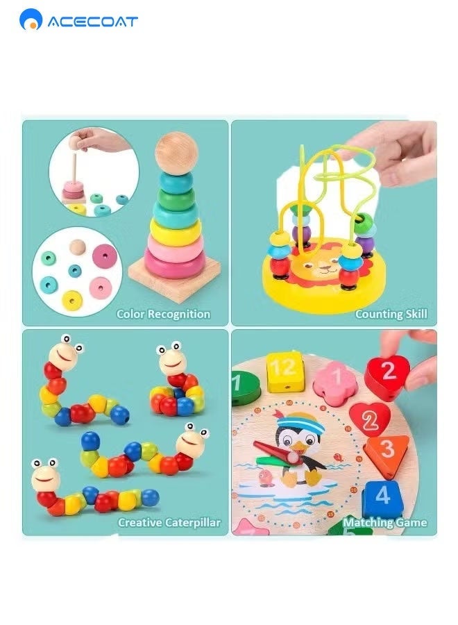 ACECOAT Montessori Toys for 2 3+ Year Old Boys Girls, 6PCS Kids Wooden Toddler Activity Toys, Baby Boy Toys, Educational Sensory & Musical Learning Set for Kids Ages 3 4 5 6+, Early Brain Development Birthday Gifts - Image 4