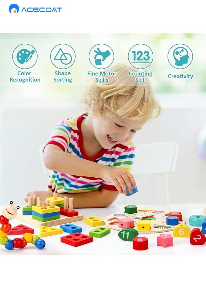 ACECOAT Montessori Toys for 2 3+ Year Old Boys Girls, 6PCS Kids Wooden Toddler Activity Toys, Baby Boy Toys, Educational Sensory & Musical Learning Set for Kids Ages 3 4 5 6+, Early Brain Development Birthday Gifts - Image 2