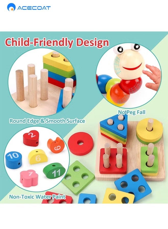 ACECOAT Montessori Toys for 2 3+ Year Old Boys Girls, 6PCS Kids Wooden Toddler Activity Toys, Baby Boy Toys, Educational Sensory & Musical Learning Set for Kids Ages 3 4 5 6+, Early Brain Development Birthday Gifts - Image 3