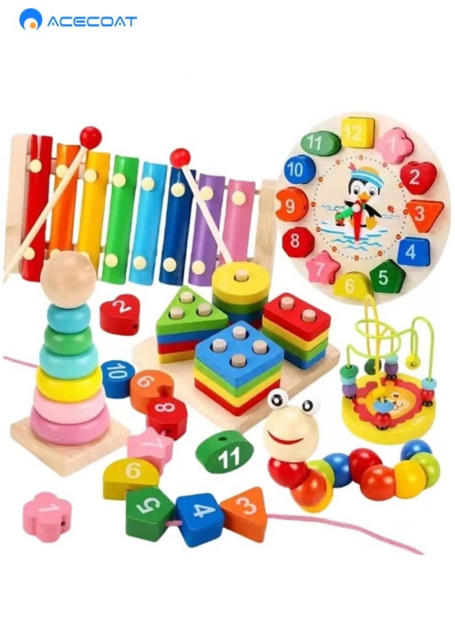 ACECOAT Montessori Toys for 2 3+ Year Old Boys Girls, 6PCS Kids Wooden Toddler Activity Toys, Baby Boy Toys, Educational Sensory & Musical Learning Set for Kids Ages 3 4 5 6+, Early Brain Development Birthday Gifts - Image 1