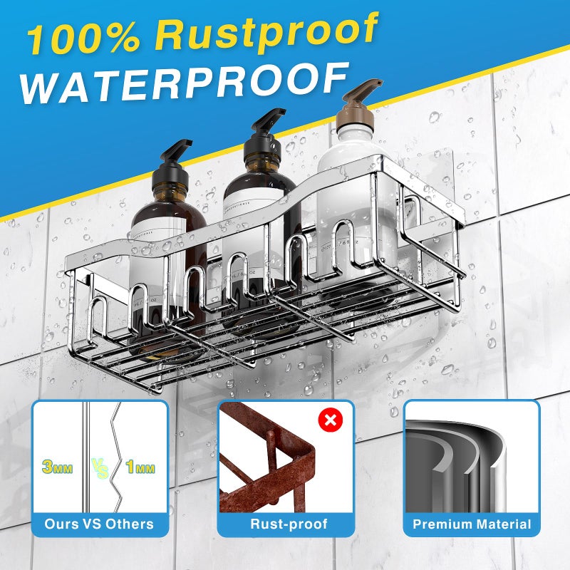 EUDELE 5-Pack Rustproof Stainless Steel Shower Caddy â€“ No Drill Adhesive Bathroom Organizer with Large Capacity, Spacious Shower Shelves for Inside Shower, Kitchen & Home Decor Storage-XL Size - Image 5