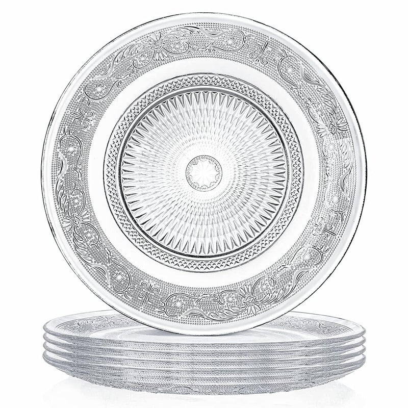 VISMII Glass Plates Breakfast Lunch Serving Glassware Tableware Serving Plates Set for Fruit Candy Pasta Salad Pack of 6 7 Inch - Image 1