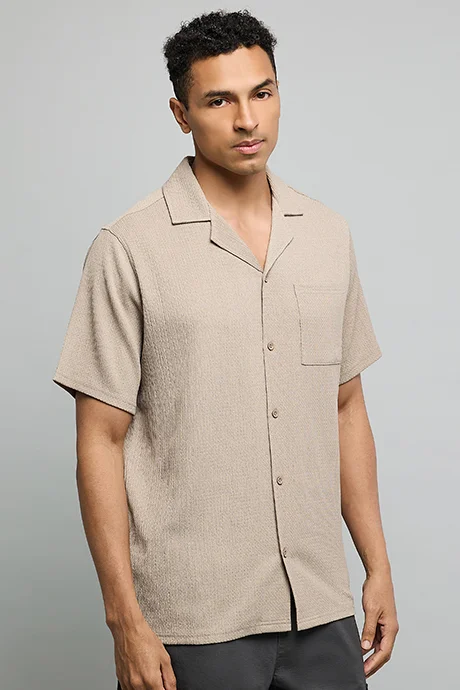R&B Textured Shirt with Crew Neck and Short Sleeves