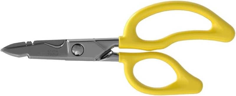 Klein Tools 26001 Electrician Scissors, Made in USA, 6.75-Inch All-Purpose Heavy-Duty Snips, Cable Cutting Notch, Serrated Blades, Deburr Notch, Wire Stripper - Image 1