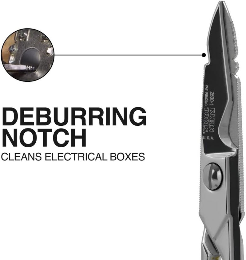 Klein Tools 26001 Electrician Scissors, Made in USA, 6.75-Inch All-Purpose Heavy-Duty Snips, Cable Cutting Notch, Serrated Blades, Deburr Notch, Wire Stripper - Image 5