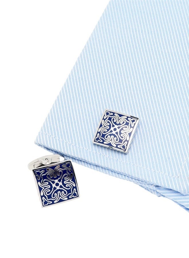 Jonwo Square Vintage Cloisonne Cufflinks for Men Blue Retro Patterns Men's Cuff Link Set for Wedding Shirt Party Business Birthday Anniversary Dress - Image 1