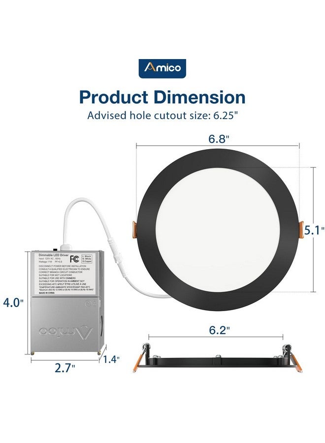 Amico 6 Pack 6 Inch 5CCT Ultra-Thin LED Recessed Ceiling Light with Junction Box, 2700K/3000K/3500K/4000K/5000K Selectable, 12W Eqv 110W, Dimmable Canless Downlight, 1050LM High Brightness,Black - Image 3