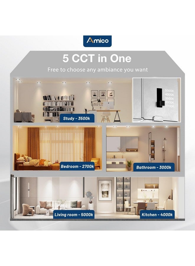 Amico 6 Pack 6 Inch 5CCT Ultra-Thin LED Recessed Ceiling Light with Junction Box, 2700K/3000K/3500K/4000K/5000K Selectable, 12W Eqv 110W, Dimmable Canless Downlight, 1050LM High Brightness,Black - Image 1