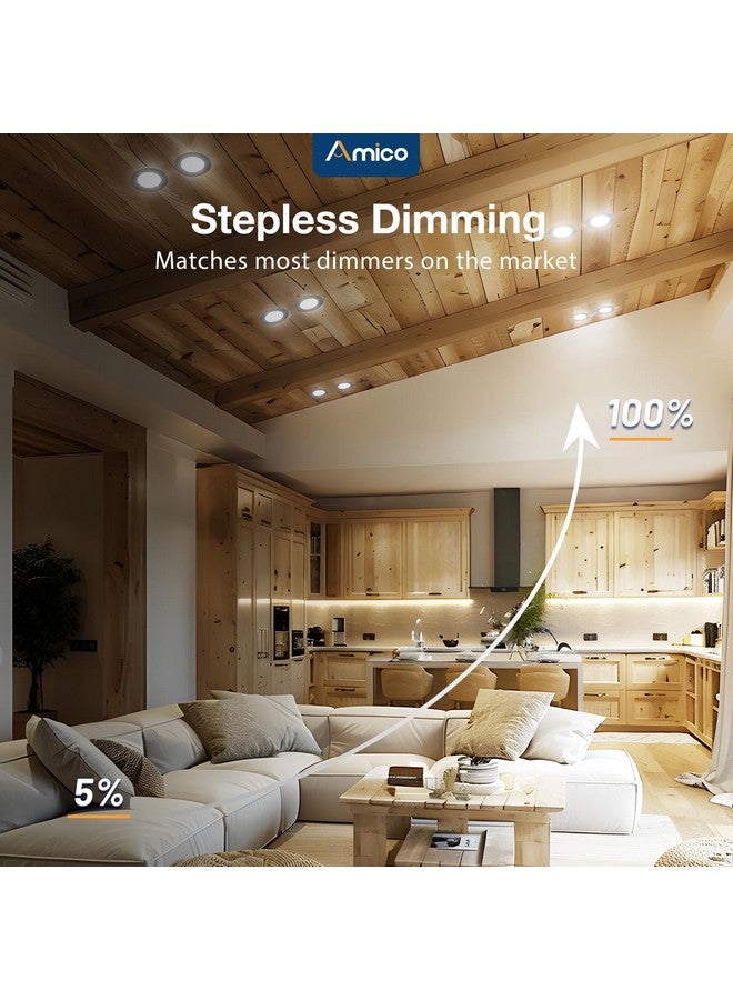 Amico 6 Pack 6 Inch 5CCT Ultra-Thin LED Recessed Ceiling Light with Junction Box, 2700K/3000K/3500K/4000K/5000K Selectable, 12W Eqv 110W, Dimmable Canless Downlight, 1050LM High Brightness,Black - Image 4