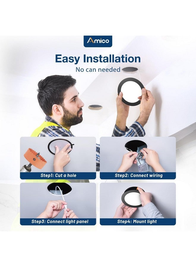 Amico 6 Pack 6 Inch 5CCT Ultra-Thin LED Recessed Ceiling Light with Junction Box, 2700K/3000K/3500K/4000K/5000K Selectable, 12W Eqv 110W, Dimmable Canless Downlight, 1050LM High Brightness,Black - Image 2