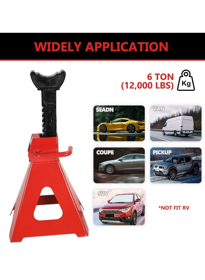 Sharpdo 6 Ton (12,000 LBs) Automotive Jack Stands, Heavy Duty Steel Car Lifting Stand for Garages, Repair Shops, Adjustable Height 14.6"-24", Red, 1 Pair - Image 4