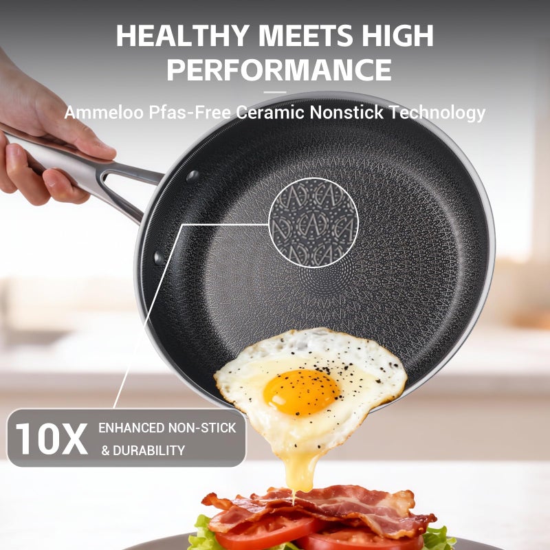 Ammeloo 17 Pcs Nonstick Stainless Steel Cookware Set, Hybrid Stainless Steel Pots and Pans Set Non Stick, Non Toxic Kitchen Cookware Sets, Dishwasher & Oven Safe, Induction & All Cooktop Compatible - Image 4