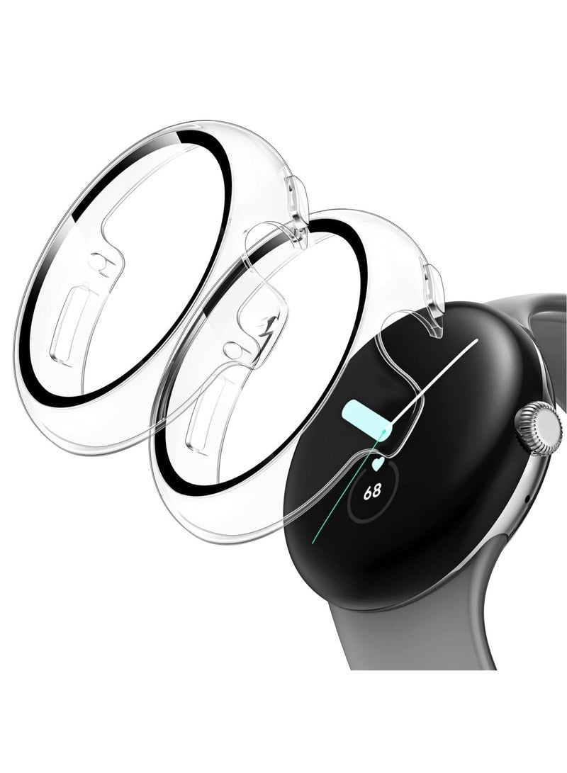 SYOSI 2 Pack Hard Case for Pixel Watch Built in 9H Tempered Glass Screen Protector Full Coverage Touch Sensitive Slim Bumper - Image 1