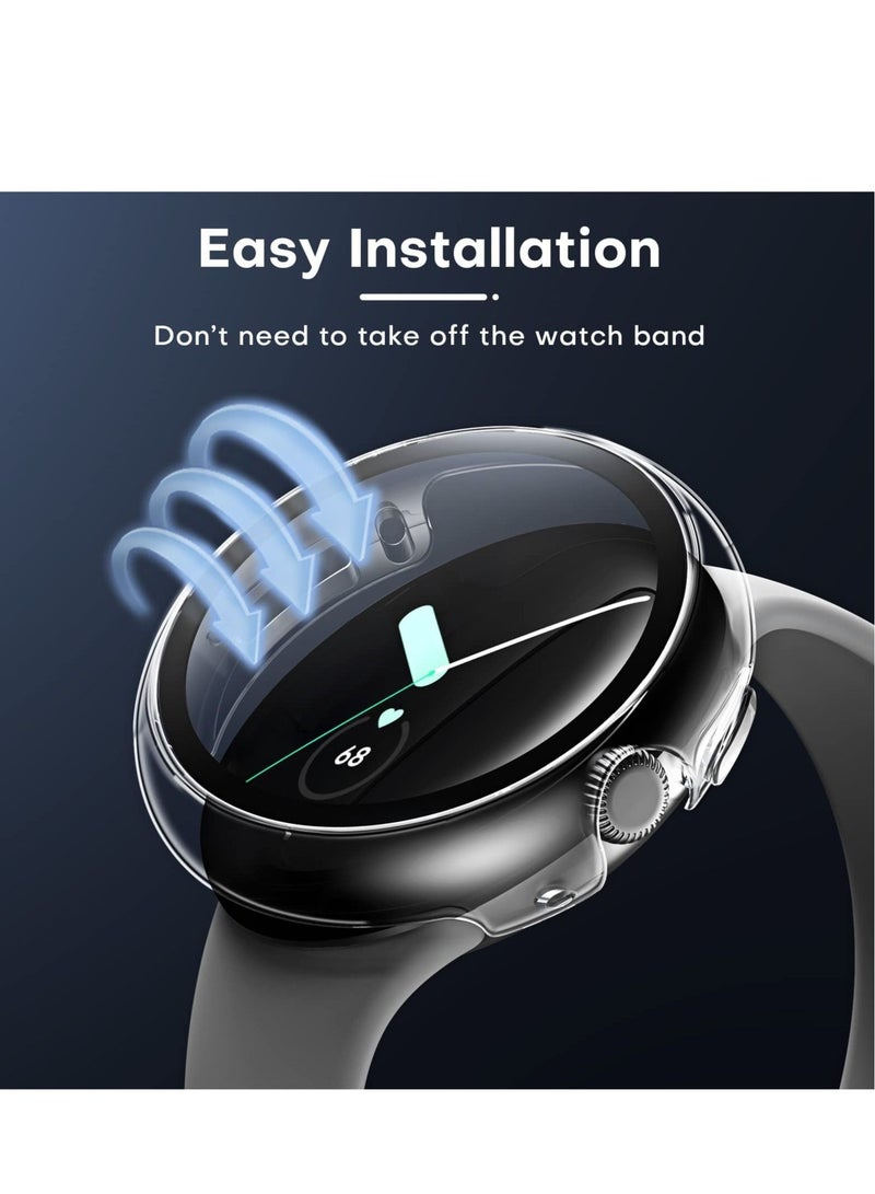 SYOSI 2 Pack Hard Case for Pixel Watch Built in 9H Tempered Glass Screen Protector Full Coverage Touch Sensitive Slim Bumper - Image 2