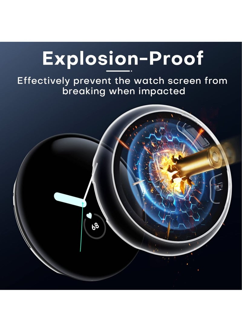 SYOSI 2 Pack Hard Case for Pixel Watch Built in 9H Tempered Glass Screen Protector Full Coverage Touch Sensitive Slim Bumper - Image 3