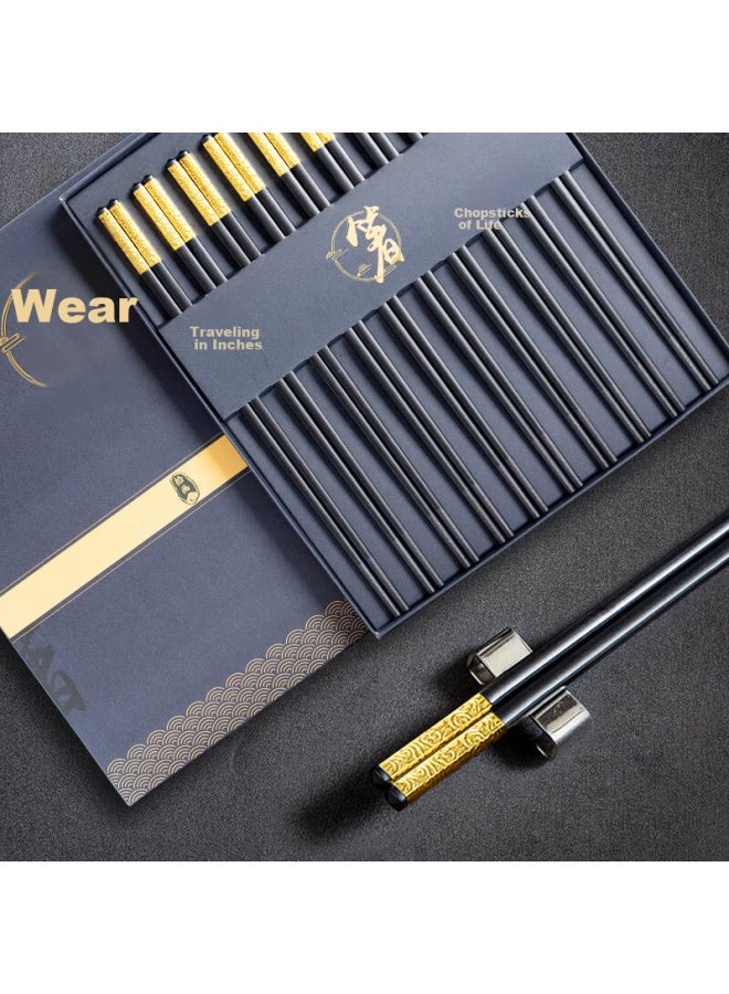 Pick up paintings Shihua Alloy Chopsticks Gift Box Set, Stainless And Mold-resistant 27cm Alloy Chopsticks, 10 Pairs, Tableware Set, Golden And Lustrous Style - Image 1