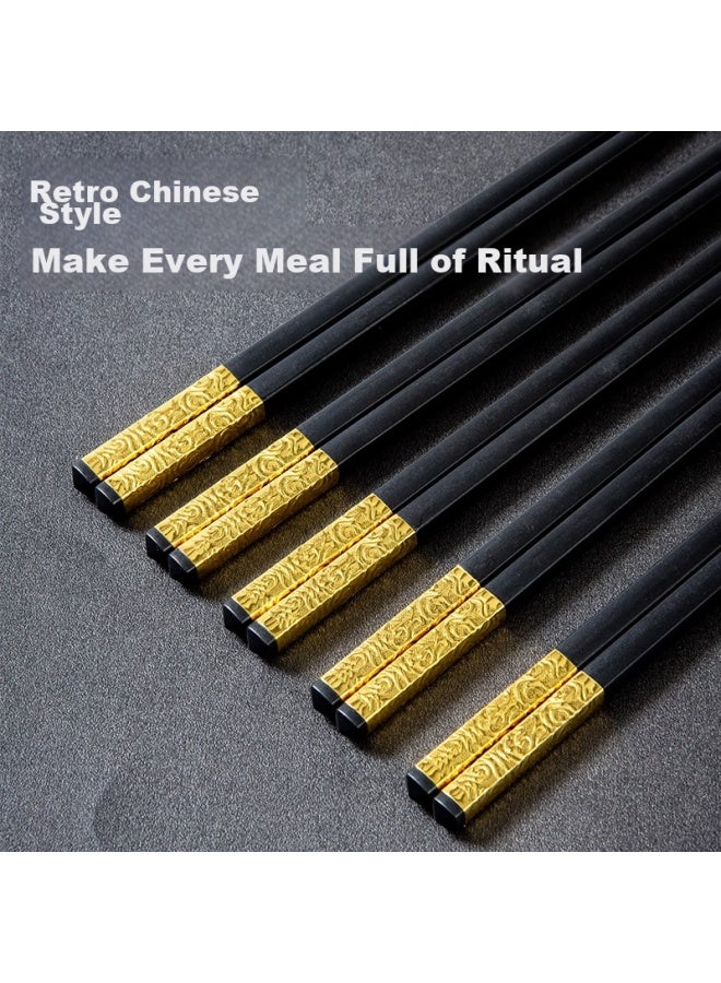 Pick up paintings Shihua Alloy Chopsticks Gift Box Set, Stainless And Mold-resistant 27cm Alloy Chopsticks, 10 Pairs, Tableware Set, Golden And Lustrous Style - Image 3