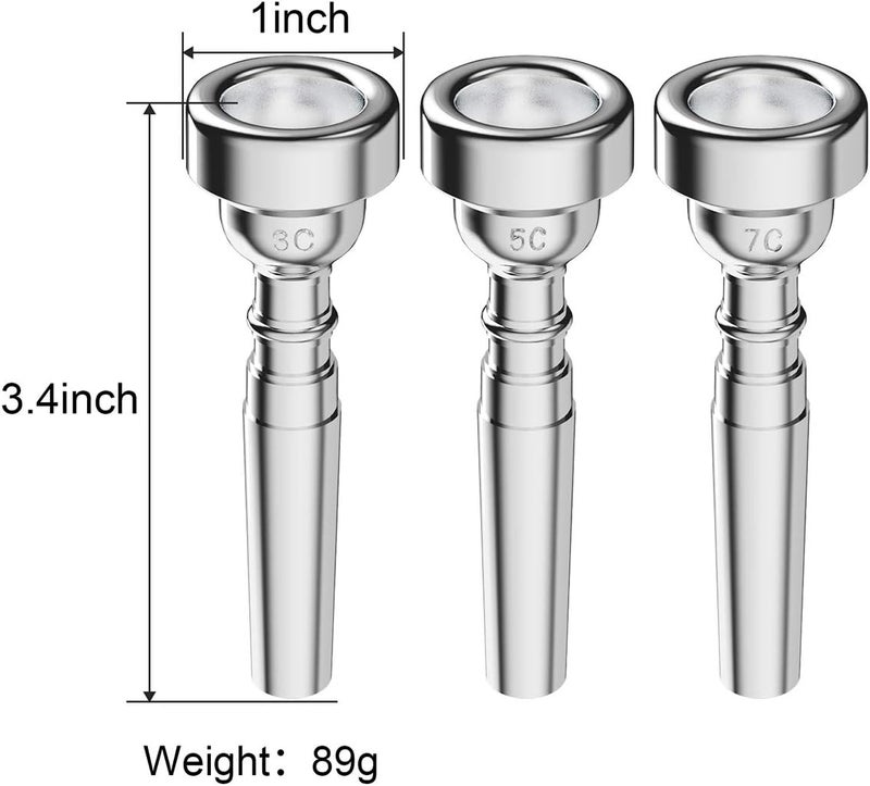 Eison Silver Trumpet Mouthpiece 7C 5C 3C Trumpet Mouthpiece Set with Box Cleaning Cloth Compatible with Yamaha Bach Conn King Musical Instruments for Beginners and Professional Players 3Pack - Image 4