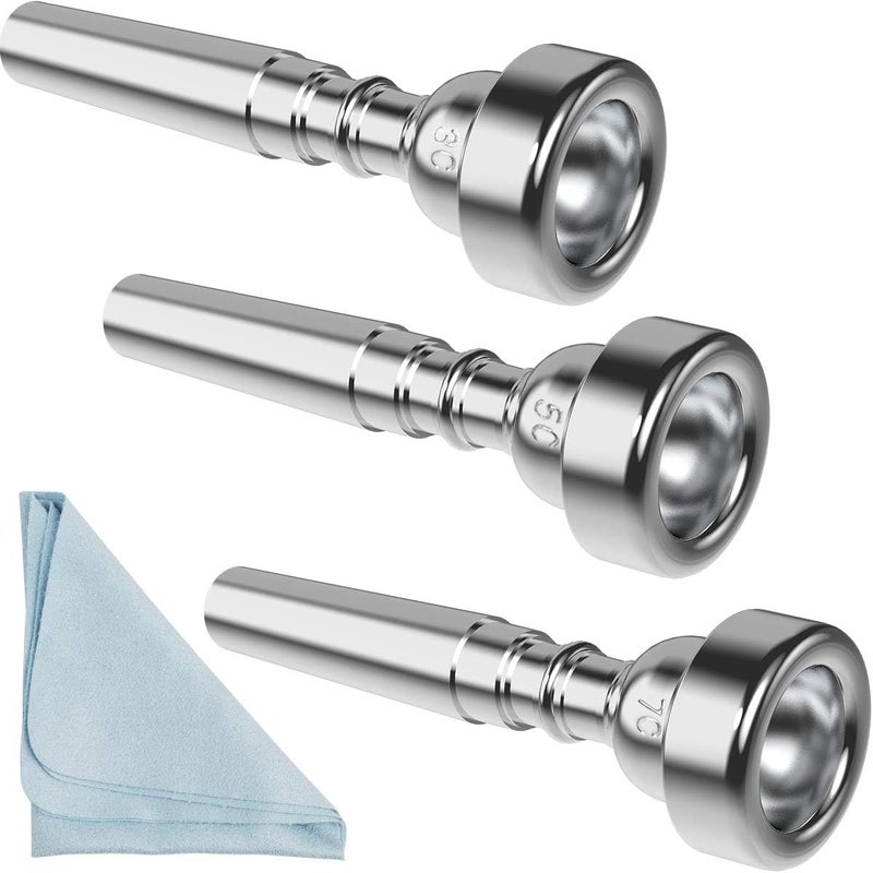 Eison Silver Trumpet Mouthpiece 7C 5C 3C Trumpet Mouthpiece Set with Box Cleaning Cloth Compatible with Yamaha Bach Conn King Musical Instruments for Beginners and Professional Players 3Pack - Image 1